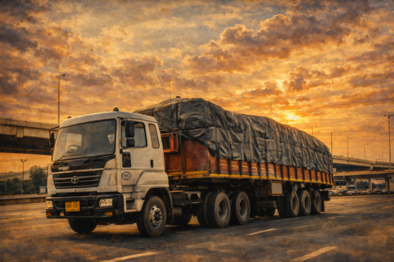 รถบรรทุก 10 ล้อของ 1963 Transport ให้บริการขนส่งสินค้า วัสดุก่อสร้าง และงานอุตสาหกรรมทั่วกรุงเทพฯ และพื้นที่ใกล้เคียง